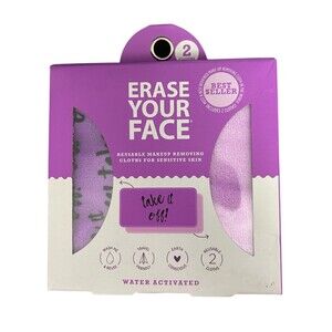 ERASE YOUR FACE Reusable Makeup Removing Cloths for Sensitive Skin, 2 Purple